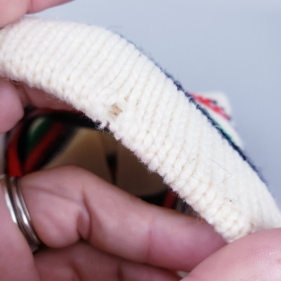 Aris Vintage Wool Ski Hat Ladybugs Cream Navy Winter Knit Hat Made in USA - Picture 5 of 9